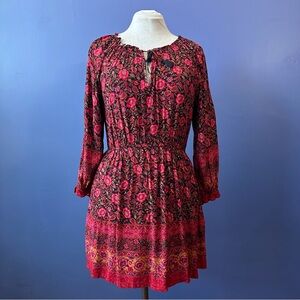 Forever 21 Pink and Black Floral Long Sleeve Dress Large